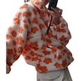 thumbnail image 3 of Sudadera de Otoño para Mujer, de Felpa Suave con Estampado Floral, con Cremallera y Capucha Naranja M, 3 of 8