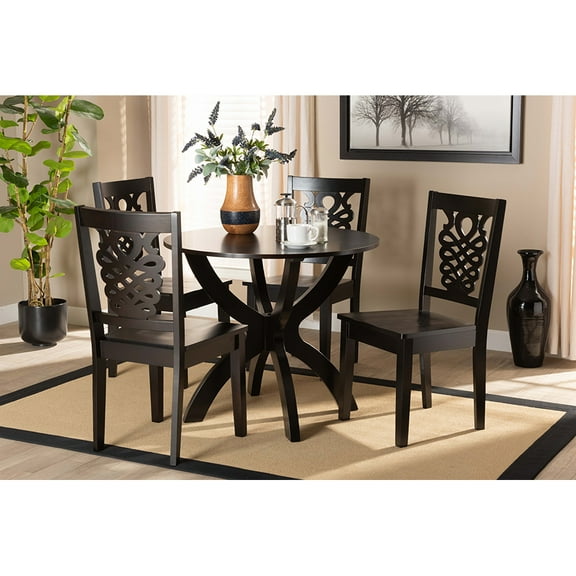 Baxton Studio Wanda Modern and Contemporary Transitional Dark Brown Finished Wood 5-Piece Dining Set