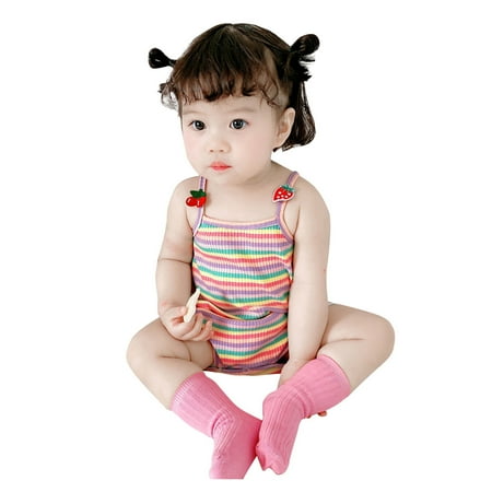 

MELDVDIB Baby Romper Infant Baby Girls Sleeveless Rainbow Striped Print Suspender Romper Bodysuit Gift on Clearance