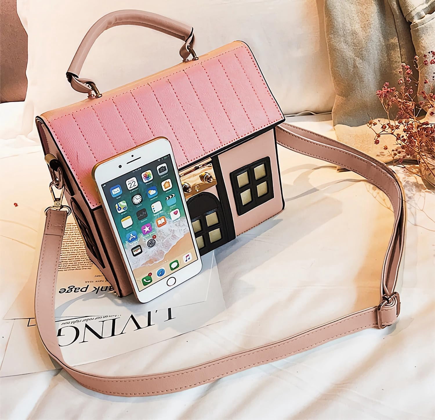 House Shaped Unique Novelty Purse for Women Mini Funny Weird Shoulder Crossbody Bag Handbag Clutch PU Leather