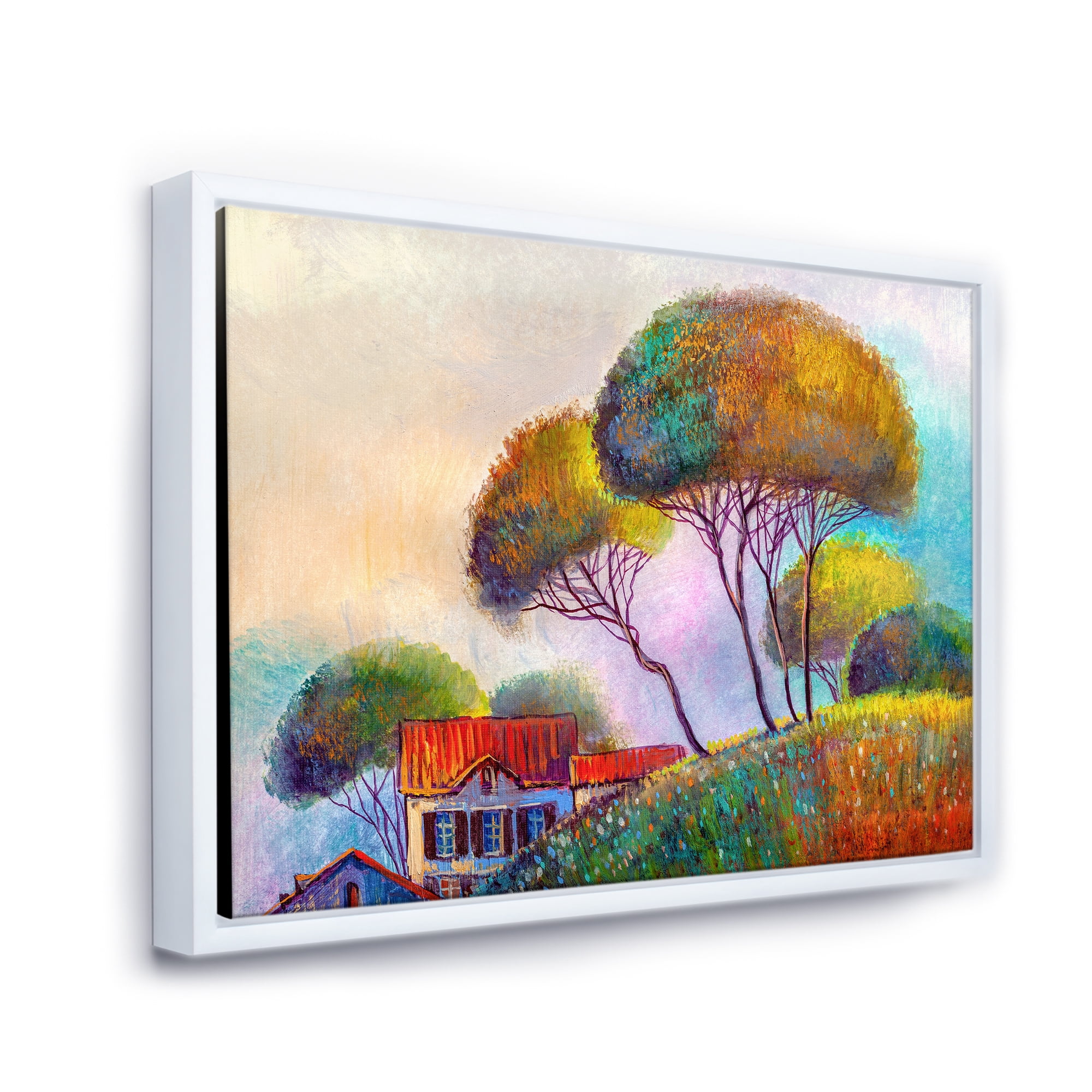 Designart 'Beautiful Village House On A Hot Summer Day' Modern Framed Canvas Wall Art Print