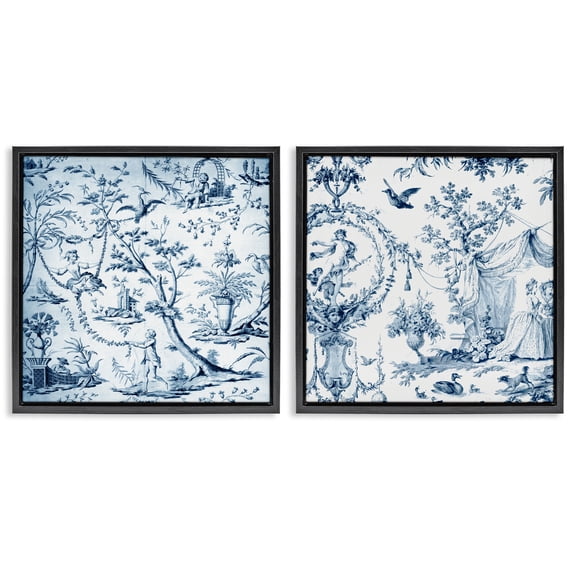 Intricate Toile Scenery 2 Piece Black Framed Floater Canvas Set, design by Vintage Hustle