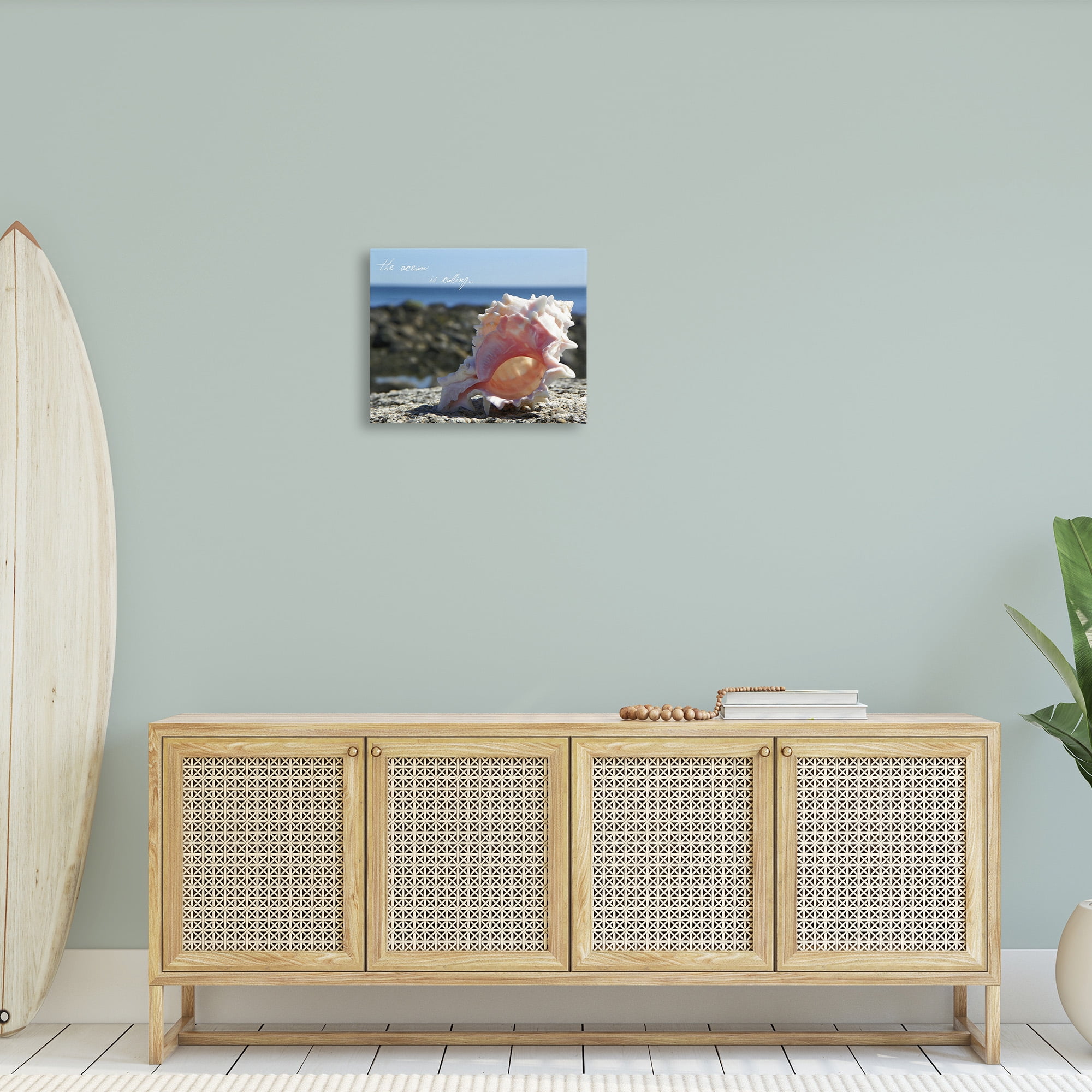 Stupell Industries Ocean Is Calling Conch Typography Photography Gallery Wrapped Canvas Art Print Wall Art, 20 x 16