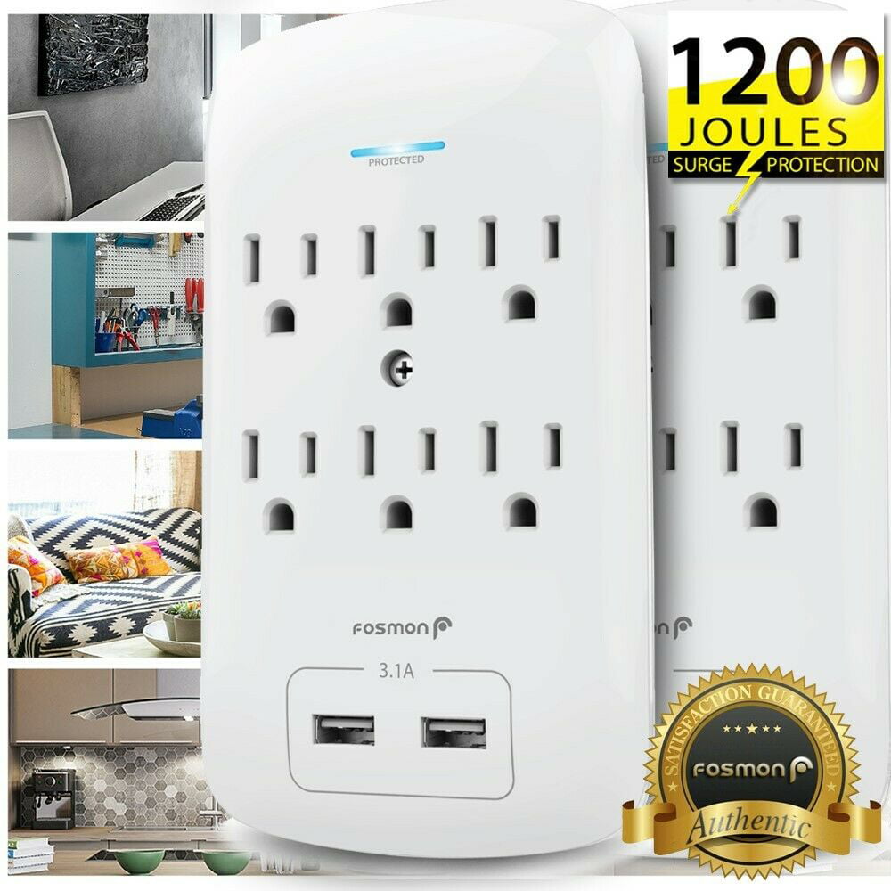 Fosmon 6 Outlet Surge Protector Multi Plug Wall Adapter Tap 1200J ETL Listed 