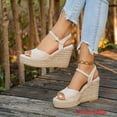thumbnail image 3 of Espadrilles for Women Platform Wedge Sandals Classic Suede Open Toe Ankle Strap Wedges Heels Casual Summer Footwear Beige Size 8, 3 of 6
