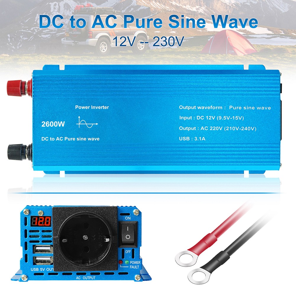 DAMIFU Pure Sine 12-24V 110-220V 50-60Hz 2600W Car Solar Converter Inverter