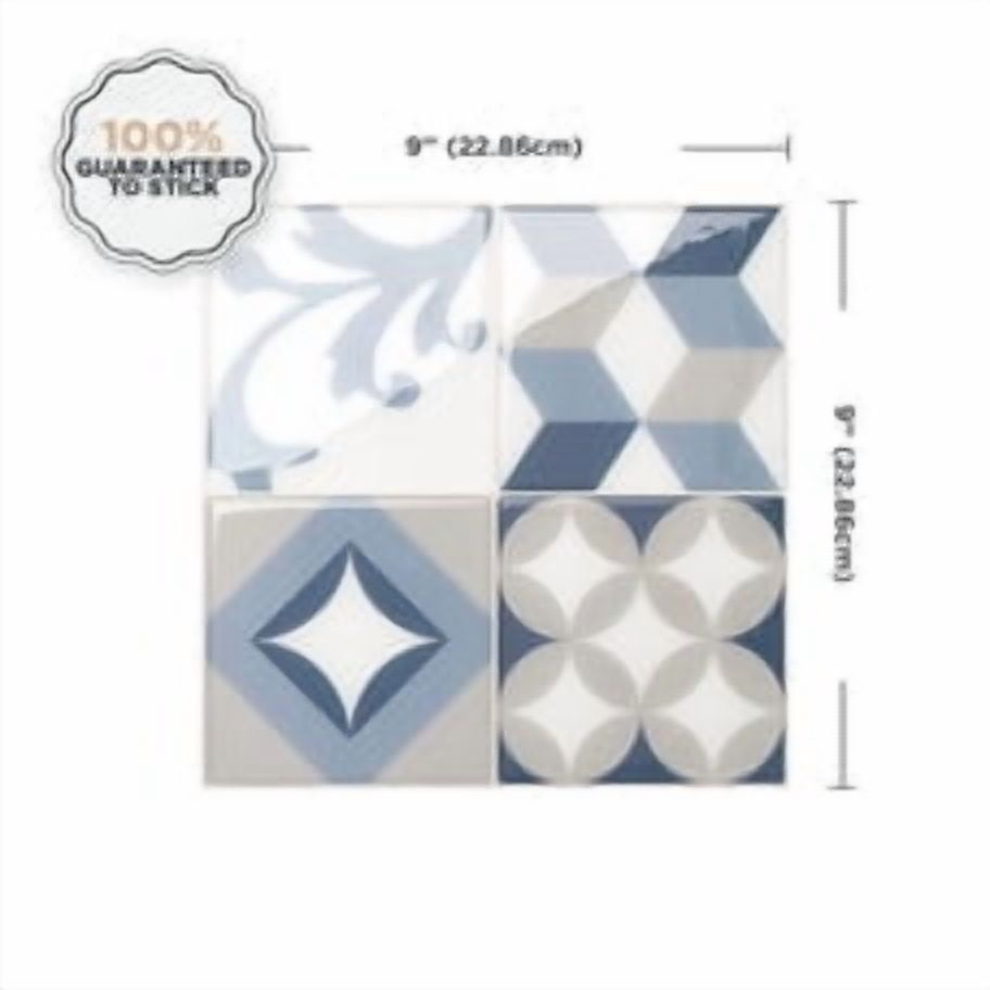 Smart Tiles Peel and Stick Backsplash, 5 Adhesive Tiles, Vintage Blue/Grey, 9"x9"