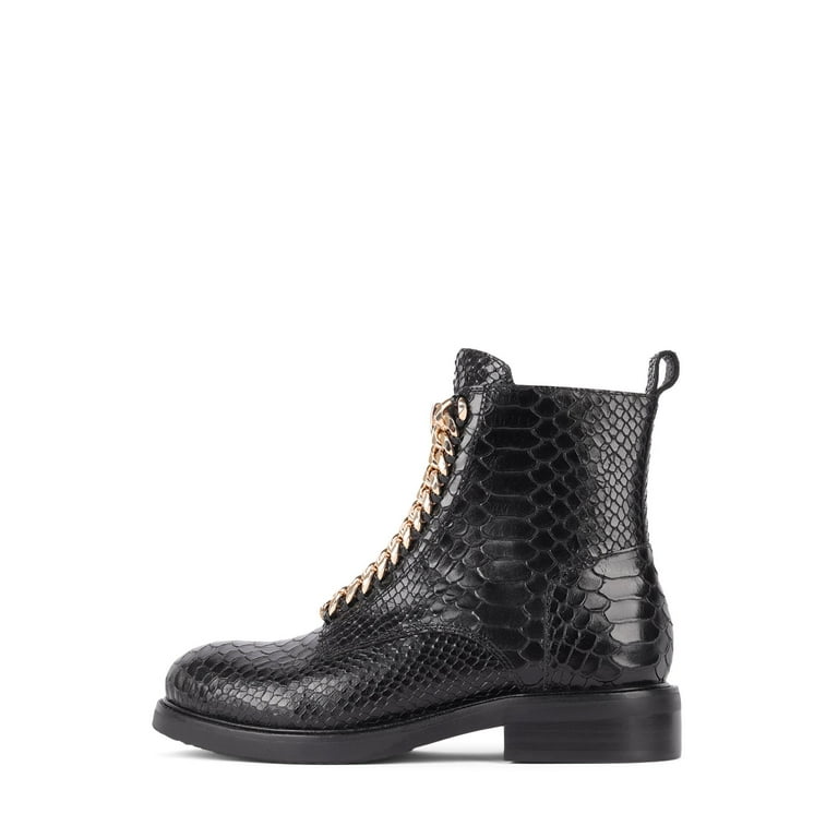 Jeffrey Campbell DAMON-Z Black Snake Gold Chain Combat Ankle Boots