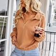 thumbnail image 4 of Tops de jersey de color liso con cremallera y cuello en V de manga larga informales a la moda para mujer Pompotops FGAJ16089, 4 of 9