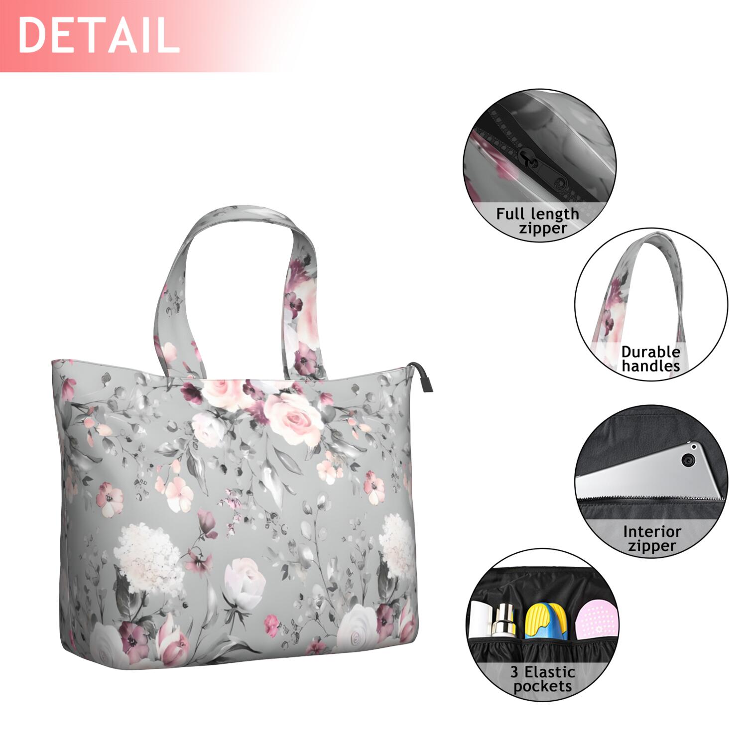Pioneer Flower Floral Print Pattern Travel Tote Bags for Women Carry On,Large Weekender Bags for Women Travel,Multi Functional Duffle Bag for Work,Shopping,Sports