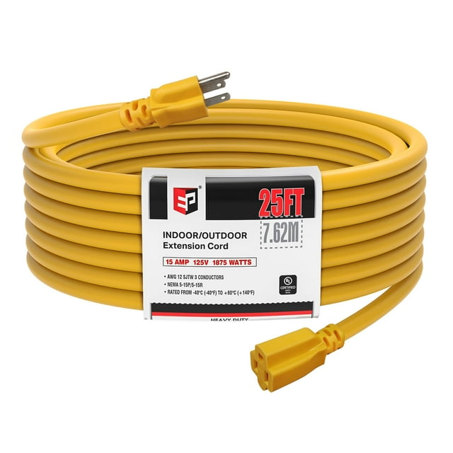 Cable de alimentación EP de 7,5 m para exteriores, resistente, 15 A, 125 V, amarillo