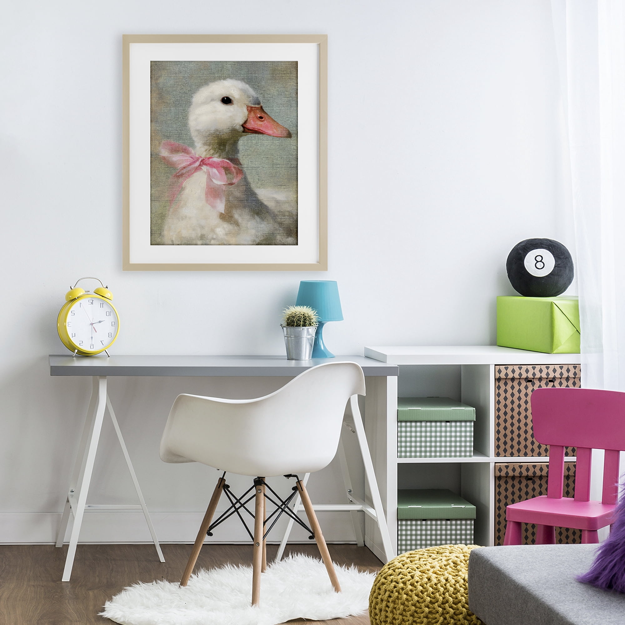 Stupell Industries Portrait of Pink Bow Goose Birch Framed Print Under Glass, design by LSR Design Studio