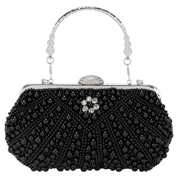 Uxcell Clutch Purse Evening Clutch Bag Handbag Cross Body Bag Wallet for Women Formal Wedding Club Party Cocktail Black Pearl
