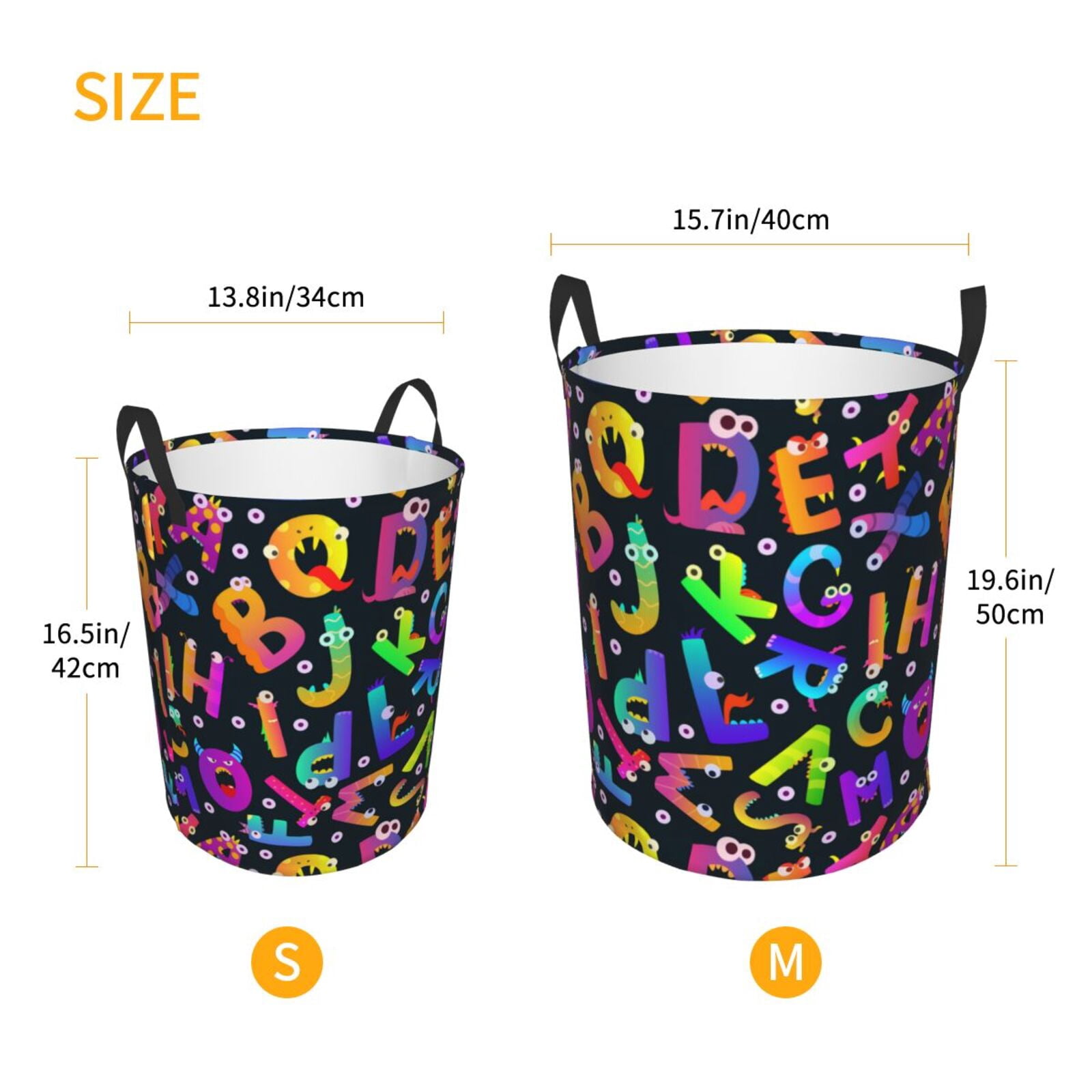 Large Laundry Basket with Handles - Funny Alphabet Monster Kids Baby Dirty Clothes Laundry Hamper for Bedroom Aesthetic