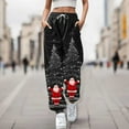 thumbnail image 2 of Fiaer Christmas Sweatpants Women Santa Printed Trendy Lace up Xmas Pants Plus Size Loose Fit Comfy Holiday Trousers with Pocket Black L, 2 of 5