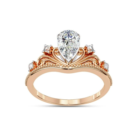 AFFY Chevron Shaped Crown Engagement Ring for Women Center 8.5x5mm Pear cut Lab Created Moissanite Promise Ring in 10K Solid Rose Gold Size-10