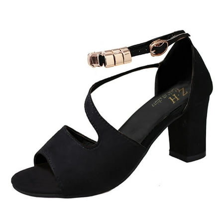 

Womens Sandals Womens Buckle Strap Chunky Heel Sandals Beaded Fish Mouth High Heels Summer Casual Ankle Strap Sandals Pumps Boho Shoes Women S Sandals Flock Black 41