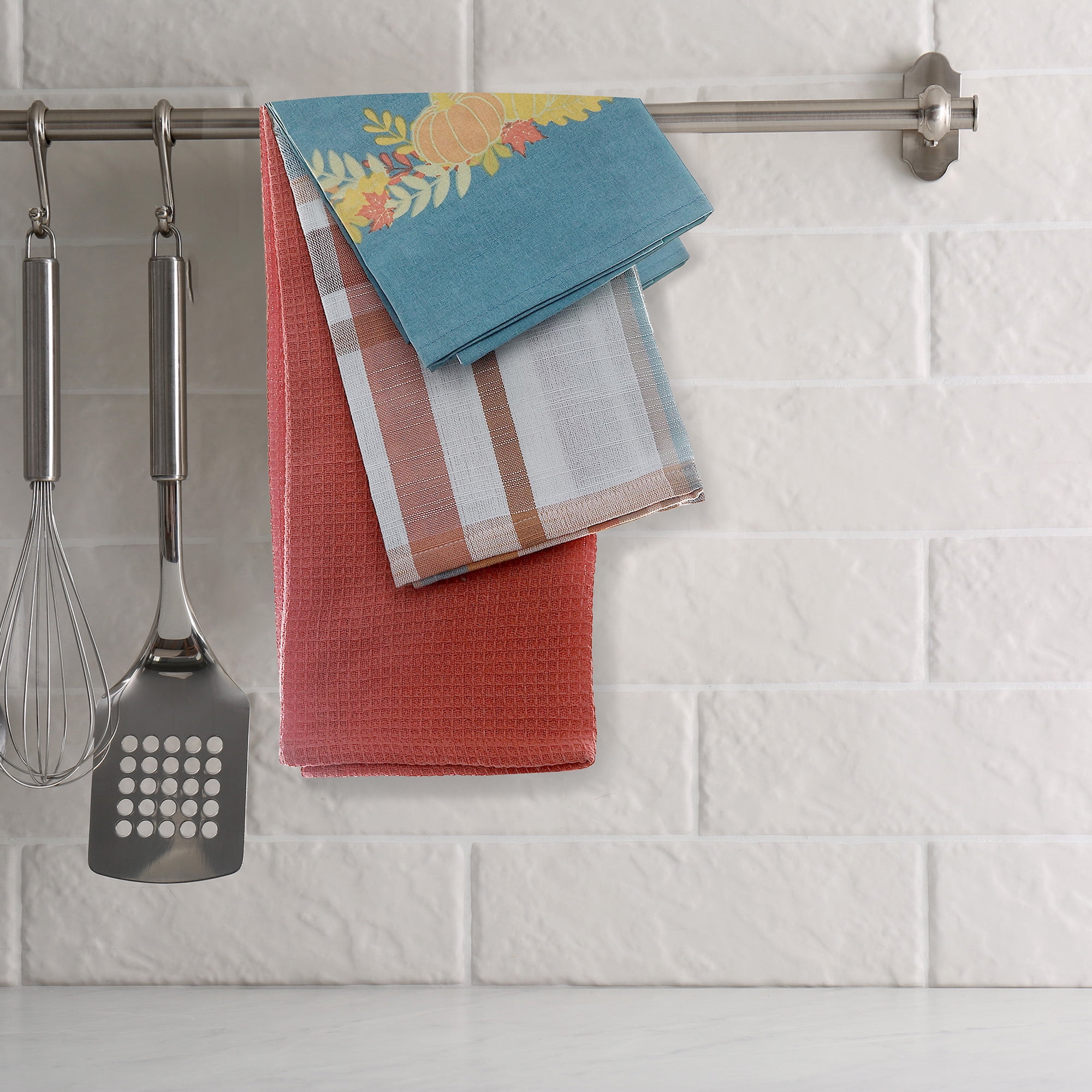 Kitchen Towel (Set Of 3 Pcs) (Plaid With Pumpkin Patch)