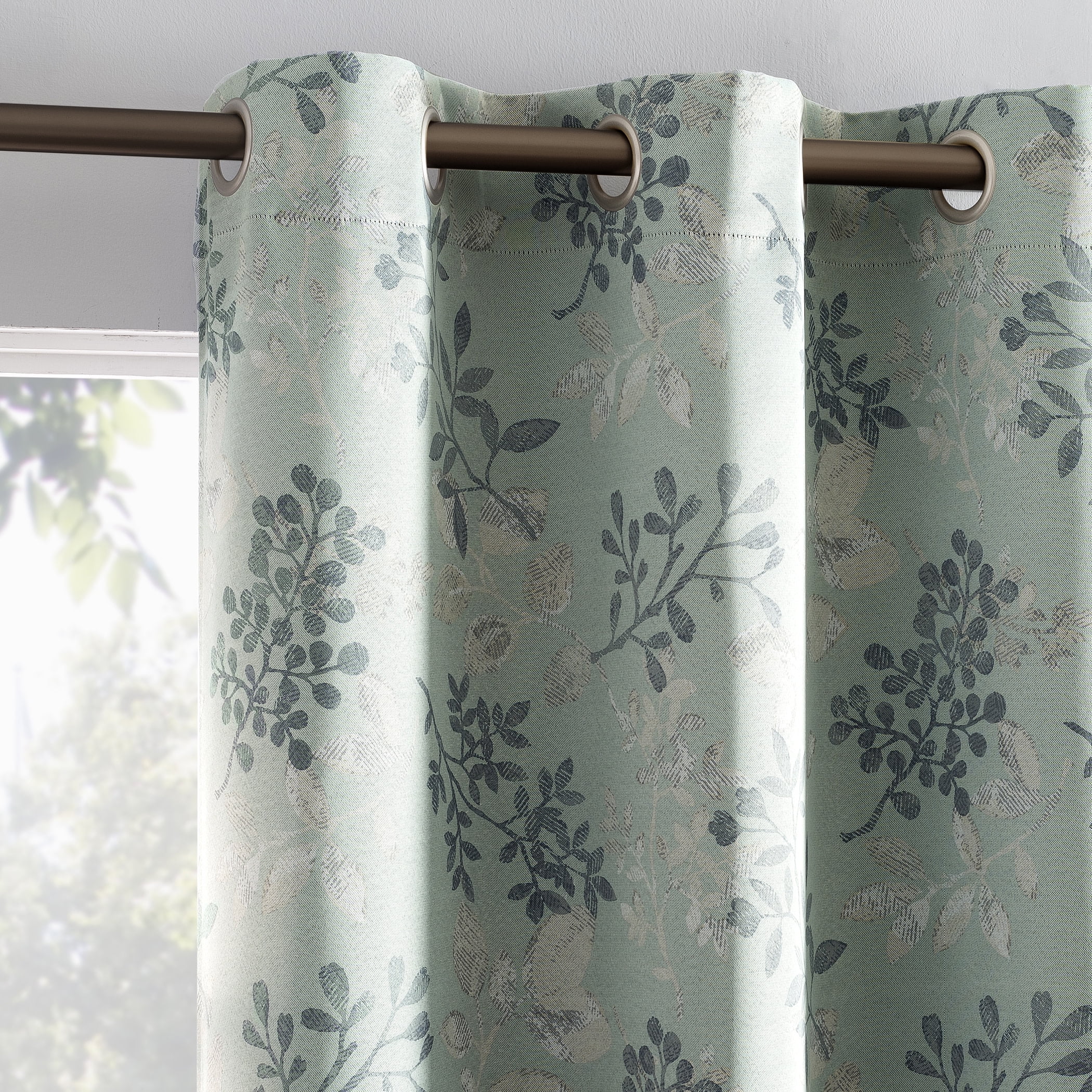 Mainstays Blackout Grommet Single Curtain Panel, 1 Panel, Green Botanical, 40"W x 95"L