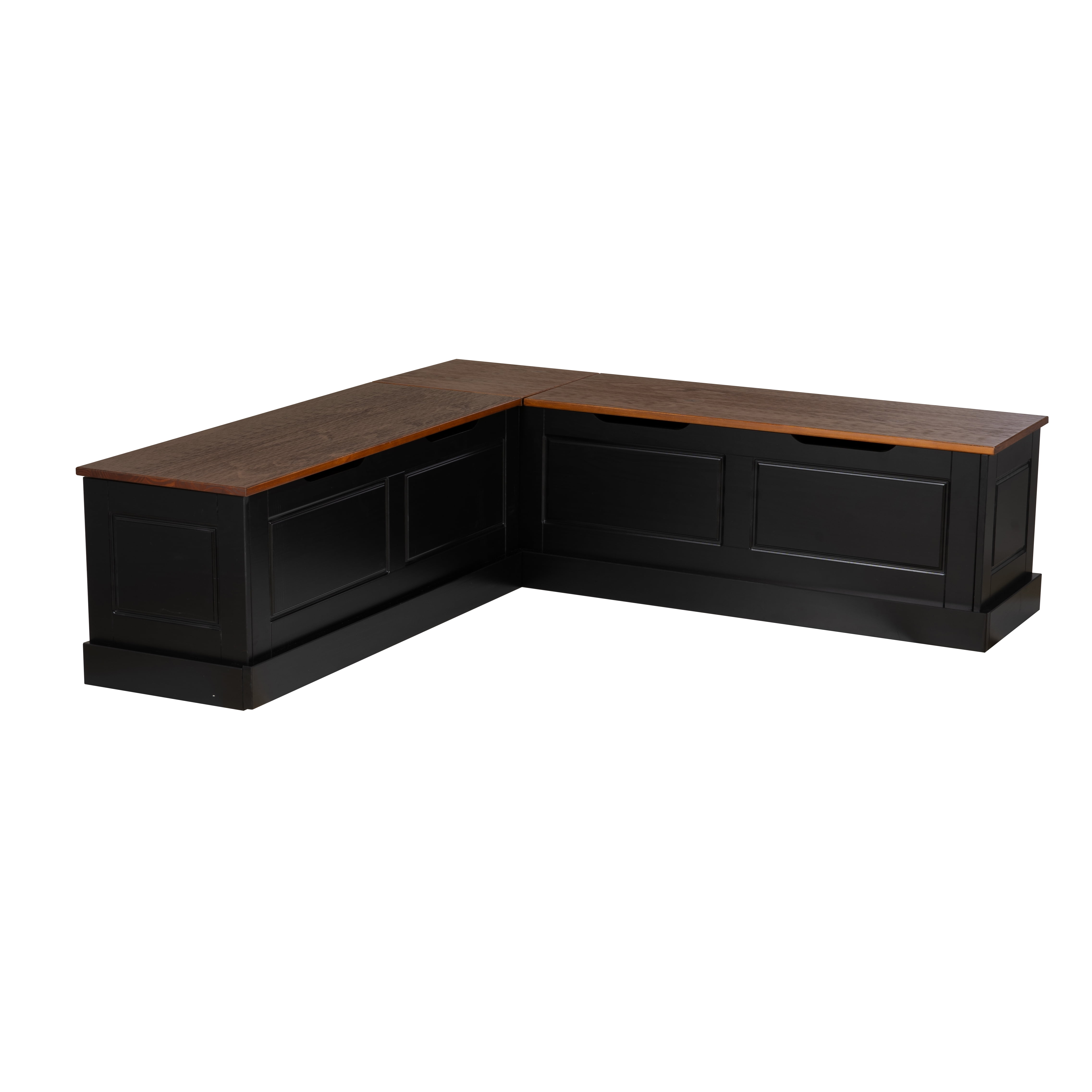 Linon Romero Casual Wood Corner Dining Breakfast Nook with Storage, Black/Walnut