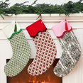 thumbnail image 1 of wonima02 3 Pcs Christmas Scalloped Piping Stocking, 22" Cotton Floral Nature Green Red Printed Xmas Stockings with Tassel Rustic Christmas Hanging Decorations for Stairs Fireplace Xmas Home Decor, 1 of 1