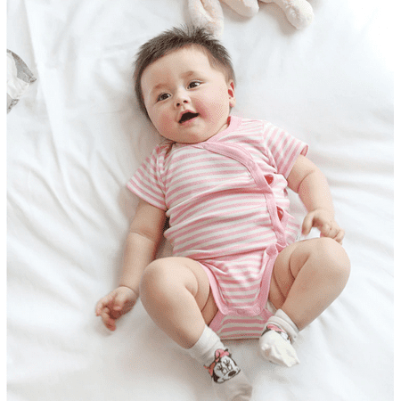 

Cute Pink Striped Short Sleeve One Piece Bodysuit