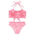 thumbnail image 3 of TiaoBug Girls 2 Pcs Mermaid Bikini Sets Shiny Halter Ruffles Crop Top with Triangle Brief Bathing Suit Tankini Light Pink 140, 3 of 5