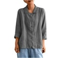 thumbnail image 2 of Fanxing Women's Linen Button Down Shirts Short Sleeve V Neck Tshirts Light Weight Plain Blouses Loose Fitting Summer Tops M-2XL, 2 of 5