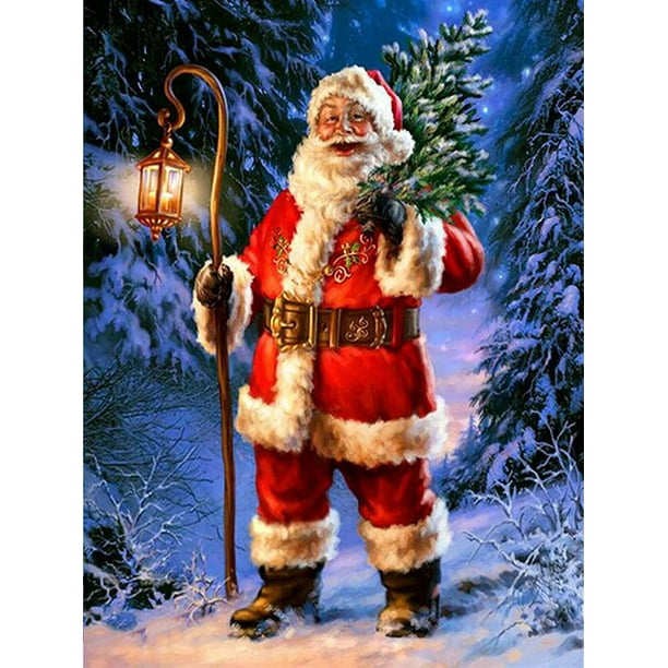 ZHAOCHENG Kit completo de bordado de diamantes de Navidad de 30 x 40 cm, luz de calle, pintura de diamante 5D completa de Papá Noel, punto de cruz, bordado, decoración, dormitorio, oficina, hogar, mur