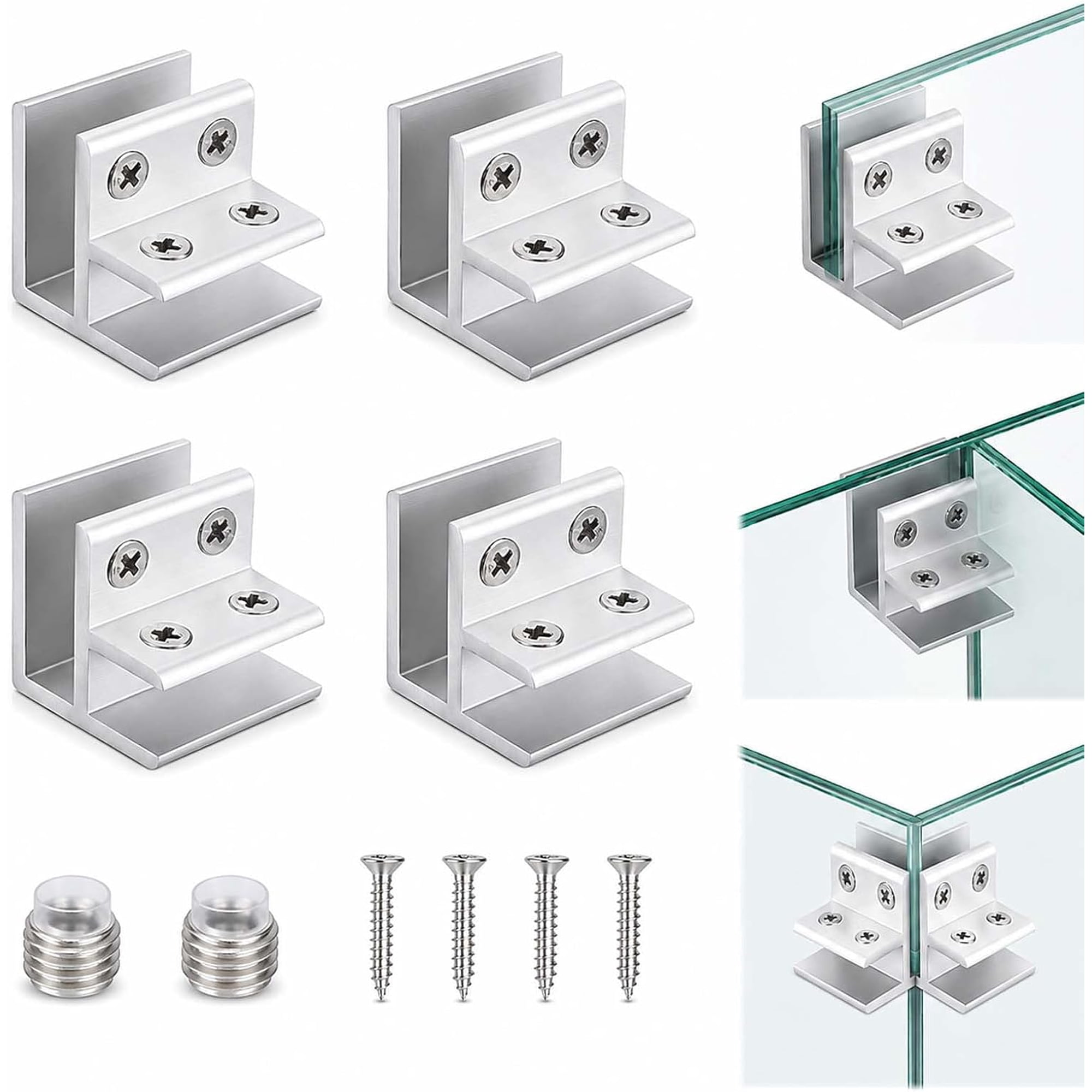 Aluminum Tile Clamp 4-Pack Aluminum Alloy Tile Glass Clamp Bracket Shelf Support Set 90 Degree Corner and Cross Angle for Tile Glass Wood Panel Installation Use T1-Shape：8-10mm