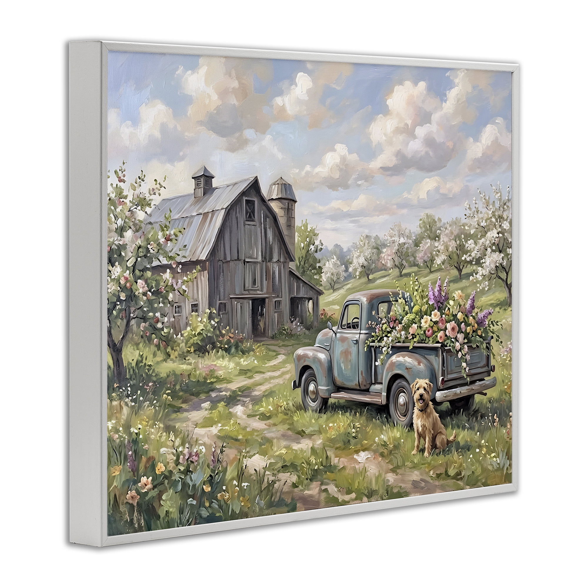 Stupell Industries Proud Dog by Truckload of Flowers White Framed Giclee Art, design by Tabz Jones
