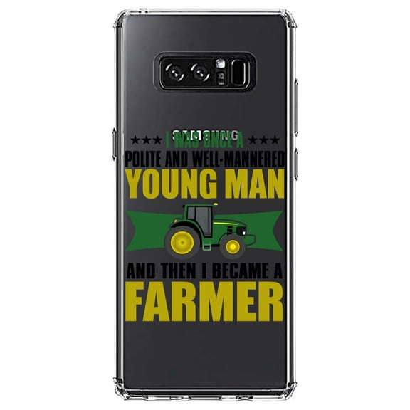 DistinctInk Clear Shockproof Hybrid Case for Samsung Galaxy Note 8 - TPU Bumper Acrylic Back Tempered Glass Screen Protector - Was Well Mannered Young Man Then Farmer