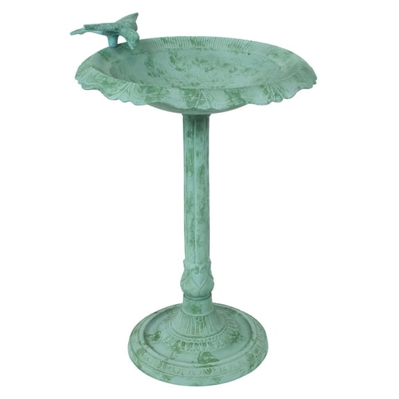 Sunnydaze Garden Visitor Freestanding Cast Aluminum Outdoor Bird Bath, Green Patina