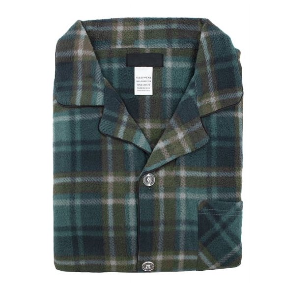 Men's Classic Fleece 2 Piece Sleepwear Button Up Drawstring Waist Pajama Set (Green/Blue, S)