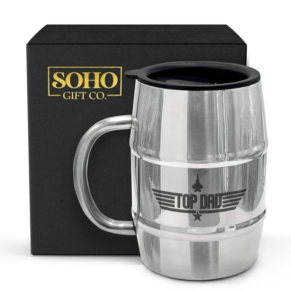 SoHo Insulated Mug Gift for Dad, 20oz Hot/Cold Travel Mug with Handle and Lid for Beer/Coffee "Top Dad" (Gift Boxed)
