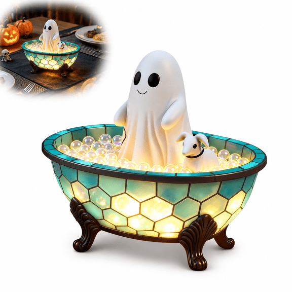Halloween Ghost Bubble Bathtub Night Light, 5.91 in Resin Ghost Puppy LED Table Lamp, Halloween Decoration for Bedroom Mantel Decor