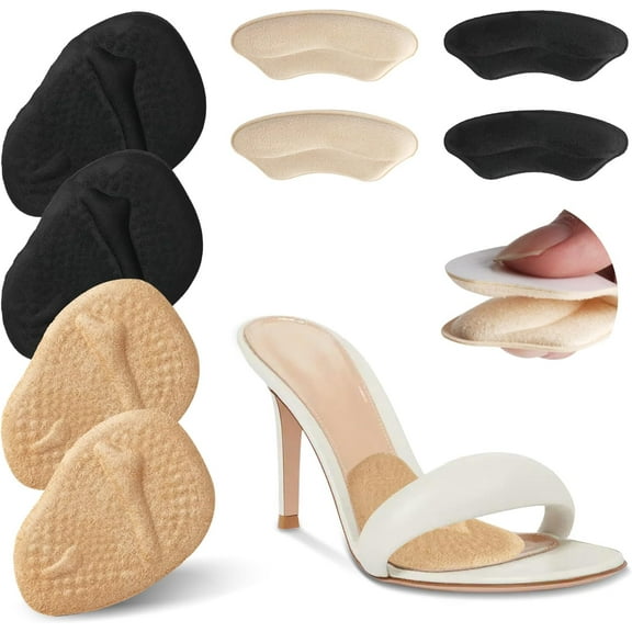 Ball of Foot Cushions & Heel Grips Set - Non-Slip Suede Surface with Gel Padding for High Heels/Sneakers/Dress Shoes ( Almond   Black)