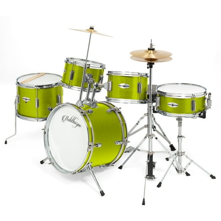 Ashthorpe 5-Piece Complete Kid's Junior Drum Set with Genuine Brass Cymbals - Children's Professional Kit with 16