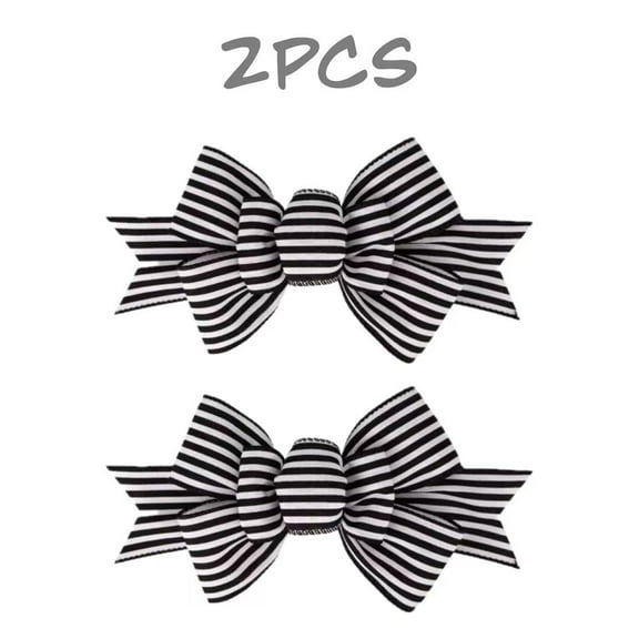Black and White Striped Bow Decorations, 2PCS Large Fabric Bows for Christmas Wreath & Door Decor