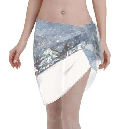 Disketp Winter Landscape Women Swimsuit Cover Up Short Chiffon Summer Beach Sarong Bikini Wrap Skirt Bathing Suit