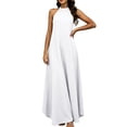 thumbnail image 2 of Smsaxvxz Summer Dresses for Women Fashion Solid Crew Neck Sleeveless Casual Loose Ice Silk Crinkle Flared Maxi Dress White XL, 2 of 7
