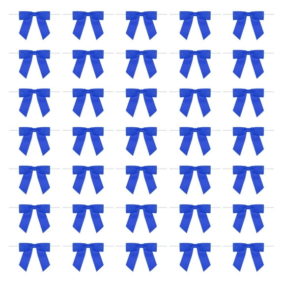 50Pcs Twist Tie Bow 3.5"  Pre-Tie Gift Bows Mini Fabric Satin Ribbon for Treat Bags Craft DIY Flower Sewing Wedding Birthday Party (Dark Blue)