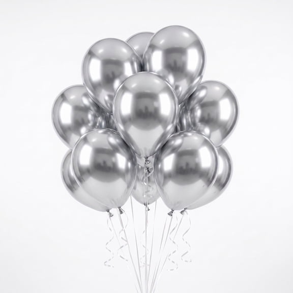 12" Silver Metallic Latex Balloons with Chrome Effect, 5 Pieces, by Way To Celebrate