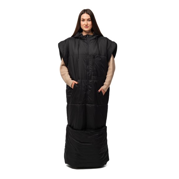 Relexit Adult Sleeveless Wearable Sleeping Bag with Hoodie for Camping, Black