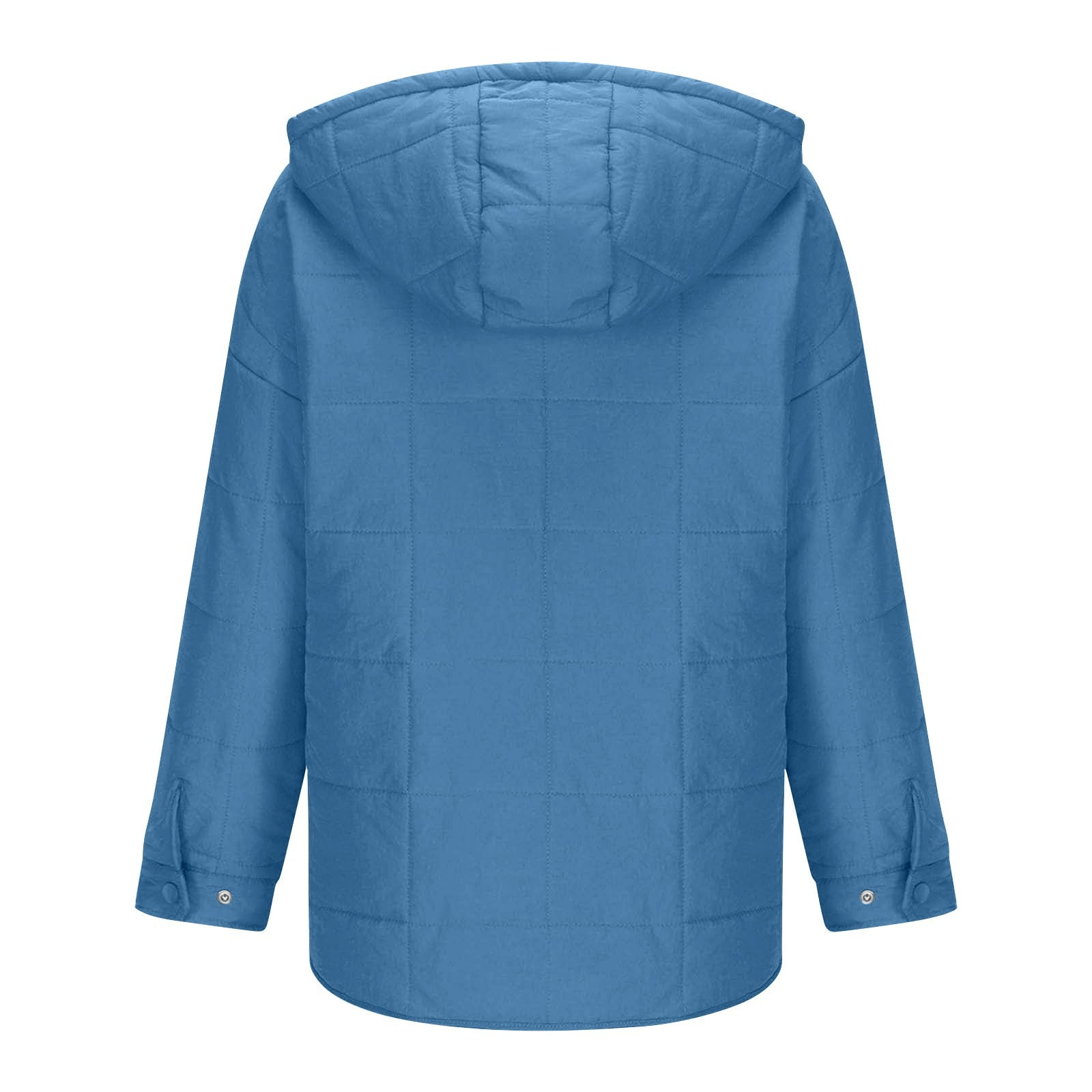 Rigardu Hoodies for Women Pullover Women's Quilted Pullover Puffer Jacket Oversized Long Sleeve Hooded Coats Winter Warm Lightweight Outwear with Pocket Womens Hoodies Blue Xl