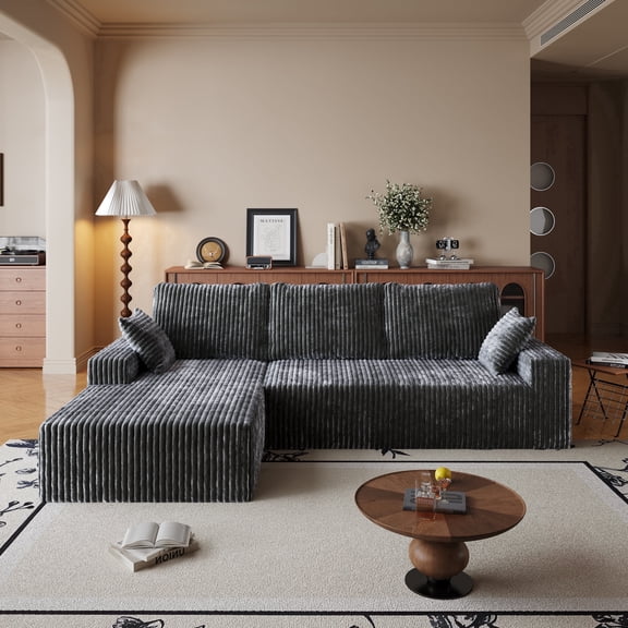 JARCLIC Boneless Couches with Chaise, 94" Cloud Couches for Living Room, Modular Sectional Sofa with Storage, Gray