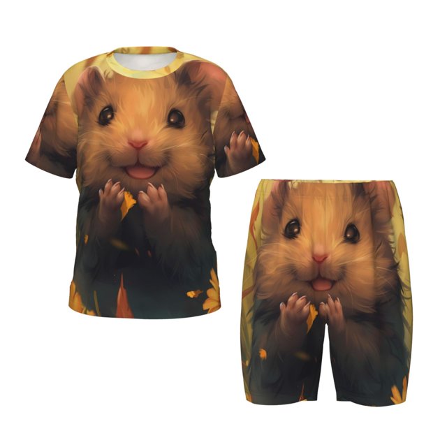 Fotbe Cute Sunflower Guinea Pig Pijama Estampada de 2 Piezas para Niños – Ropa de Dormir de Manga Corta Cómoda para Niños y Niñas, Camiseta y Shorts de Algodón-4X-Large