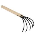thumbnail image 1 of MIANGASTORE Garden Hand Rake Lawn Rake with Wooden Handle 5 Fan Rake for Beach Sand Planting Transplanting Moving Soil Smoothing Tools, 1 of 9