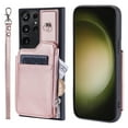 thumbnail image 4 of Crossbody Wallet Case for Samsung Galaxy S22 Ultra with Card Slot Holder, Magnetic Flip Folio Purse Case, PU Leather Zipper Handbag with Detachable Lanyard Strap & Shoulder Strap, Rosegold, 4 of 10