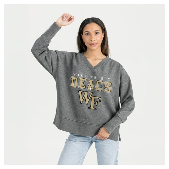 Women's Gameday Couture  Gray Wake Forest Demon Deacons French Terry V-Neck Pullover Sweatshirt